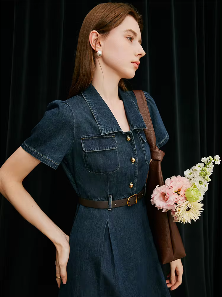 Robe en Jean Rétro Élégante au Tempérament Français pour Femme - Taille Haute, Design Estival Polyvalent