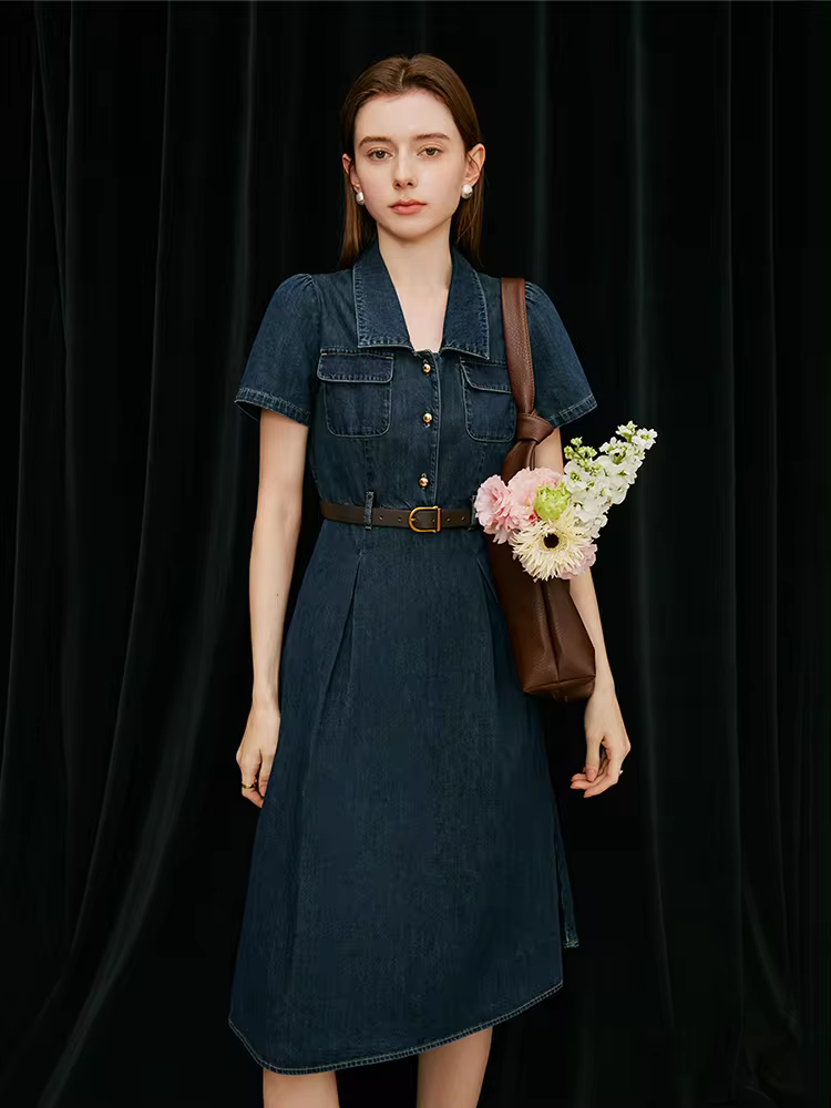 Robe en Jean Rétro Élégante au Tempérament Français pour Femme - Taille Haute, Design Estival Polyvalent