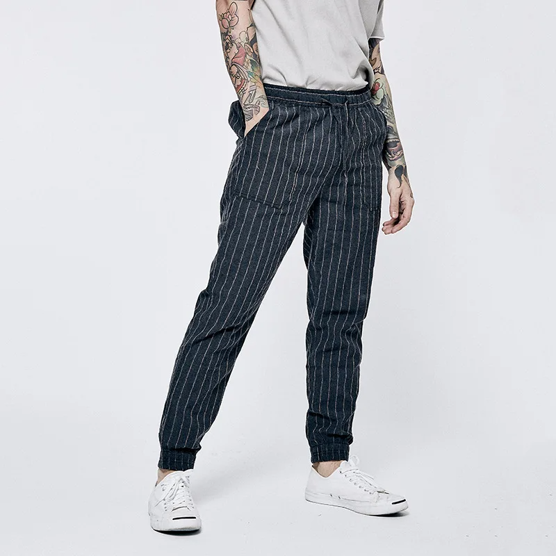 Pantalon Léger en Coton et Lin pour Homme - Taille Élastique, Coupe Décontractée, Pantalon de Plage Estival