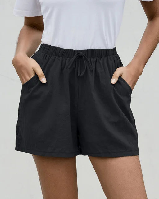 Shorts en Coton et Lin Taille Haute pour Femme - Décontractés d'Été pour Gym et Course