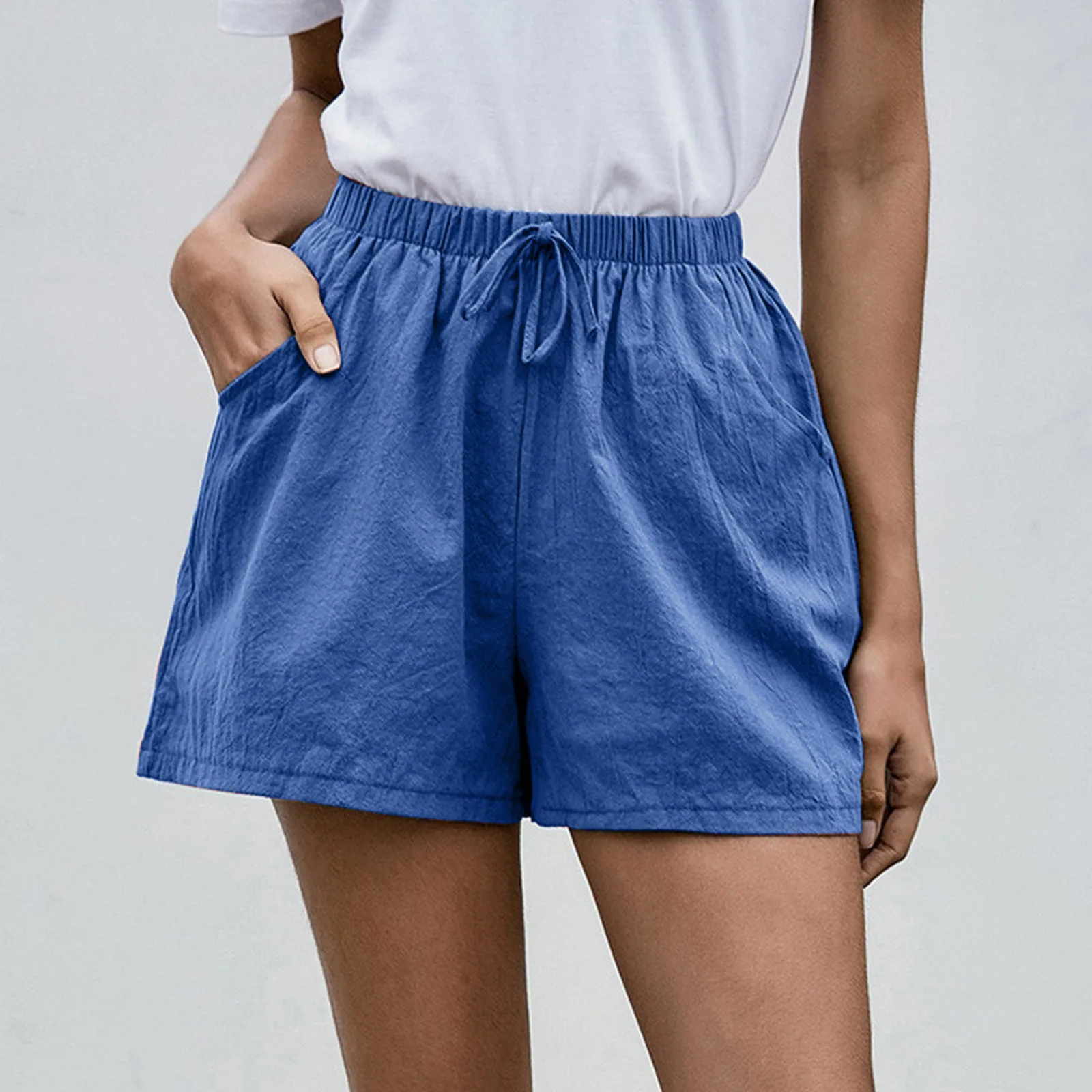 Shorts en Coton et Lin Taille Haute pour Femme - Décontractés d'Été pour Gym et Course