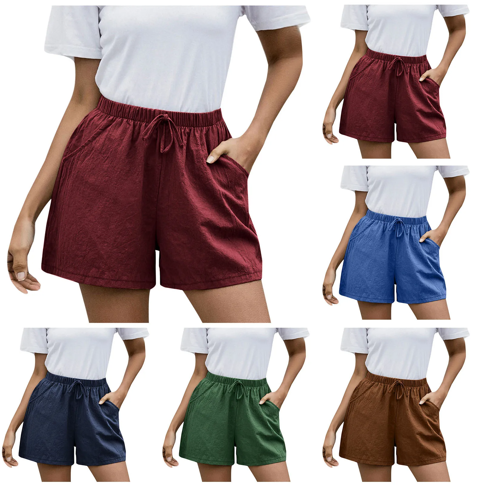 Shorts en Coton et Lin Taille Haute pour Femme - Décontractés d'Été pour Gym et Course