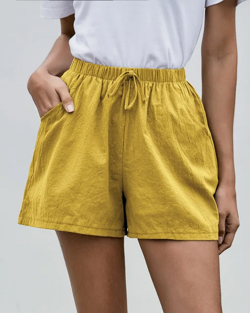 Shorts en Coton et Lin Taille Haute pour Femme - Décontractés d'Été pour Gym et Course