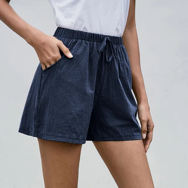 Shorts en Coton et Lin Taille Haute pour Femme - Décontractés d'Été pour Gym et Course