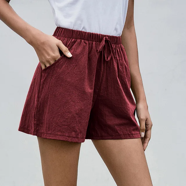 Shorts en Coton et Lin Taille Haute pour Femme - Décontractés d'Été pour Gym et Course