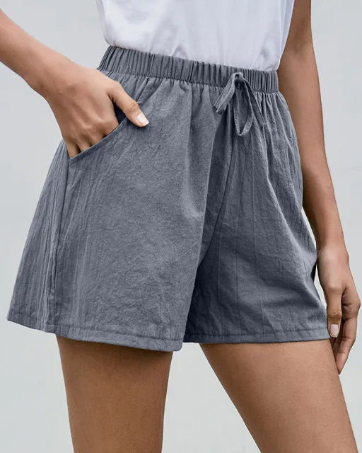 Shorts en Coton et Lin Taille Haute pour Femme - Décontractés d'Été pour Gym et Course