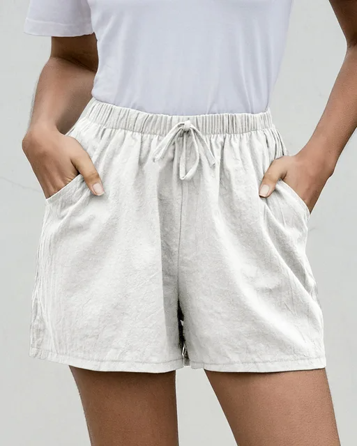 Shorts en Coton et Lin Taille Haute pour Femme - Décontractés d'Été pour Gym et Course