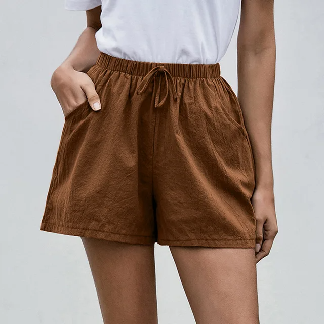 Shorts en Coton et Lin Taille Haute pour Femme - Décontractés d'Été pour Gym et Course