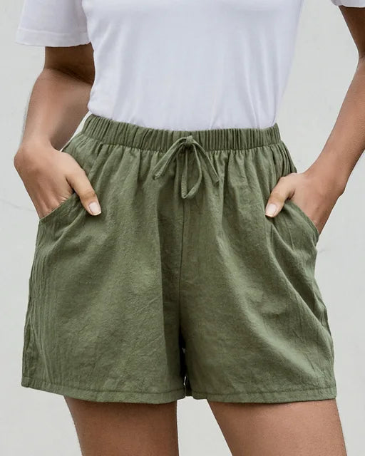 Shorts en Coton et Lin Taille Haute pour Femme - Décontractés d'Été pour Gym et Course