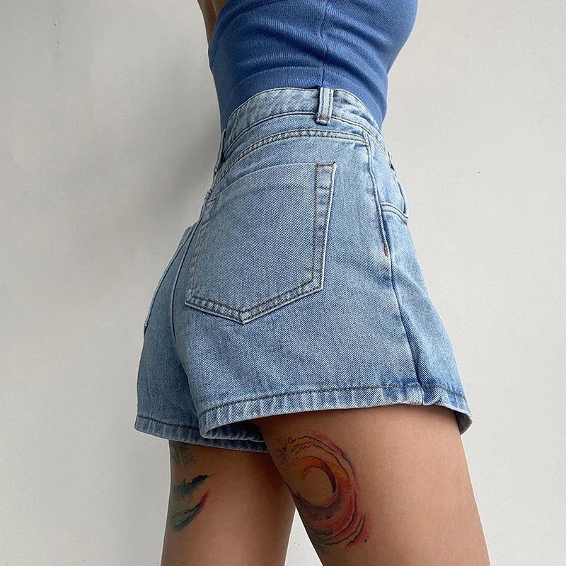 Skort en Denim Chic Molinna – Design Asymétrique Superposé avec Légères Détresses